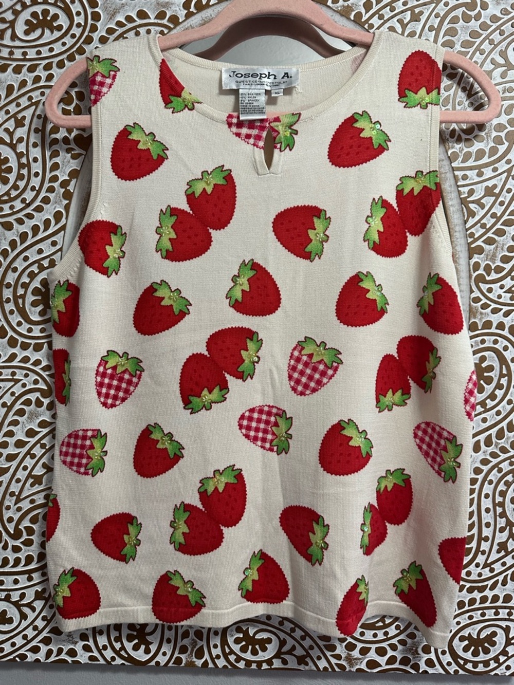 Joseph A. Vintage Silk Cream Top with Strawberry Motif